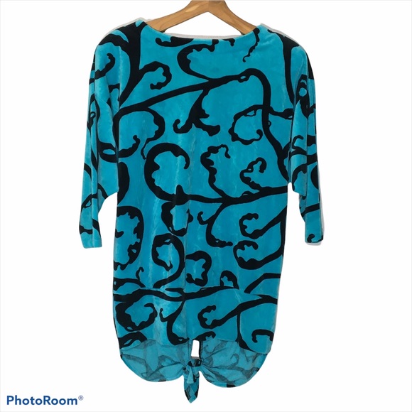 Vintage 80s Teal Black Velour Long Oversized Tunic - Picture 2 of 15